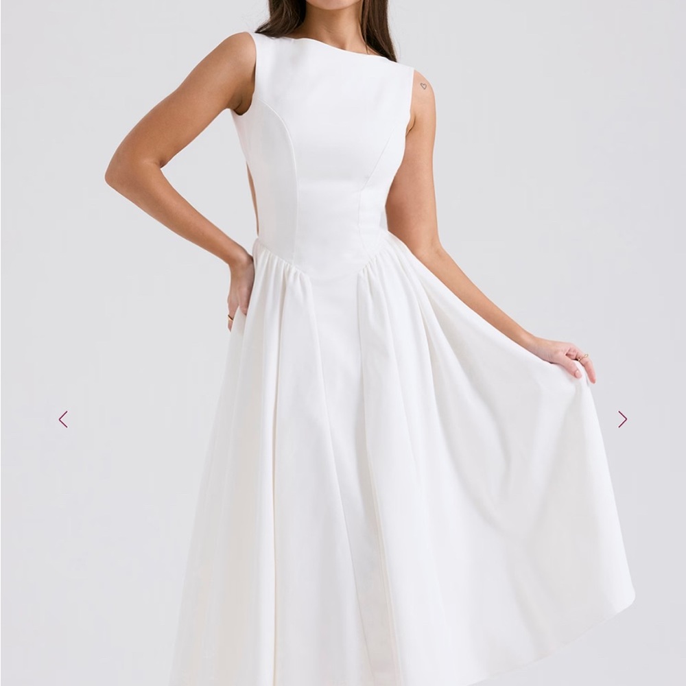 House of CB Cindy White Twill Midi Sundress